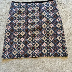 LOFT Geometric Navy and Pink A-Line Skirt